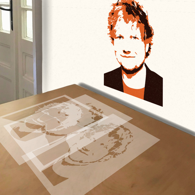Ed Sheeran stencil in 3 layers, simulated painting