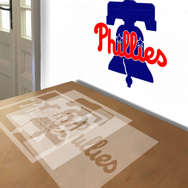 Phillies stencil in 3 layers, simulated painting
