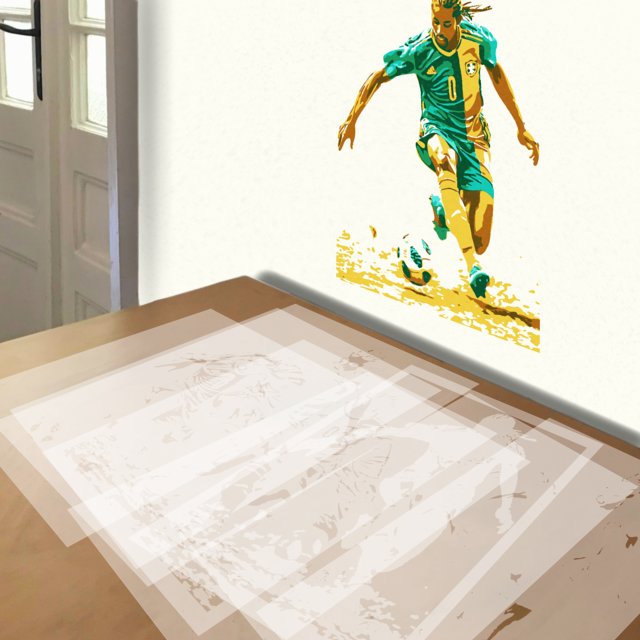 Ronaldinho stencil in 8 layers, simulated painting