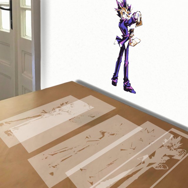 Yami Yugi stencil in 5 layers, simulated painting