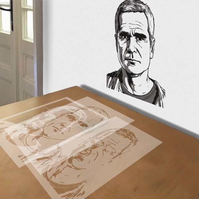 Henry Rollins stencil in 3 layers, simulated painting