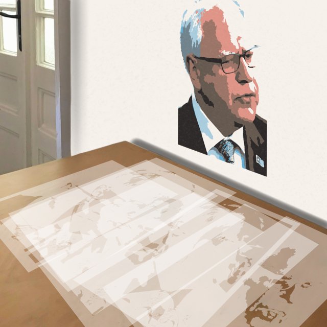 Tim Walz stencil in 8 layers, simulated painting