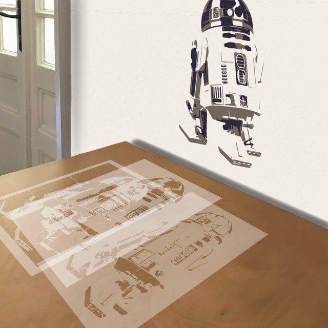R2-D2 stencil in 3 layers, simulated painting