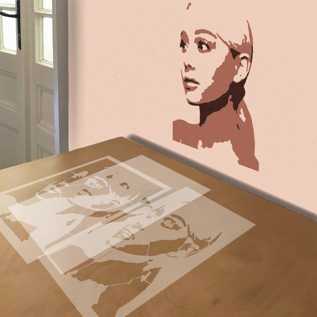 Ariana Grande stencil in 3 layers, simulated painting