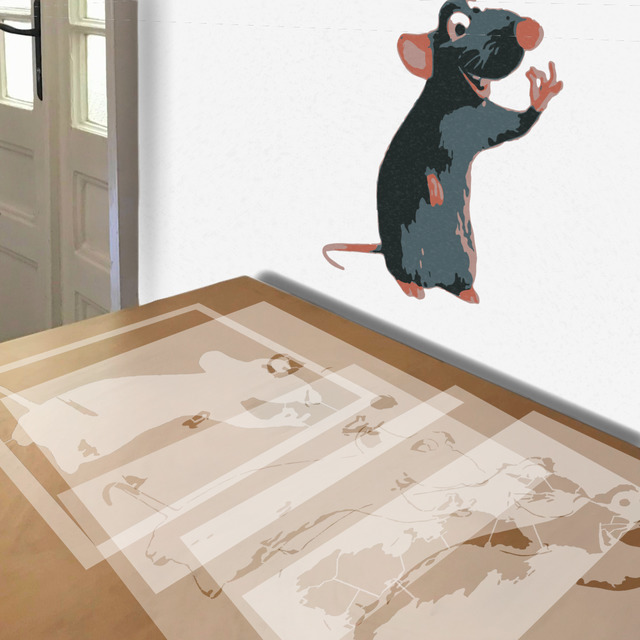 Ratatouille stencil in 5 layers, simulated painting