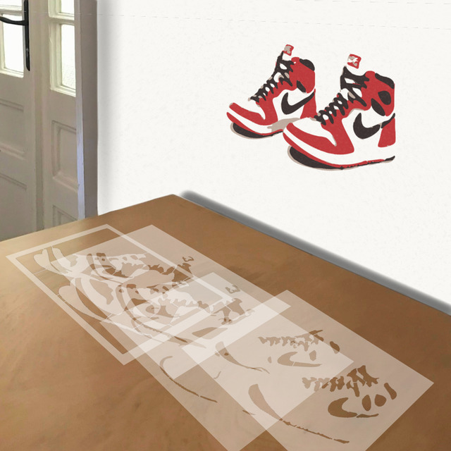 Air Jordans stencil in 4 layers, simulated painting