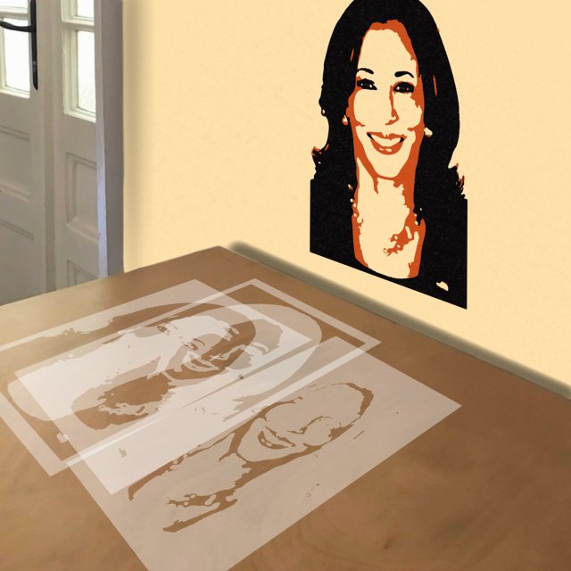 Kamala Harris for President stencil in 3 layers, simulated painting