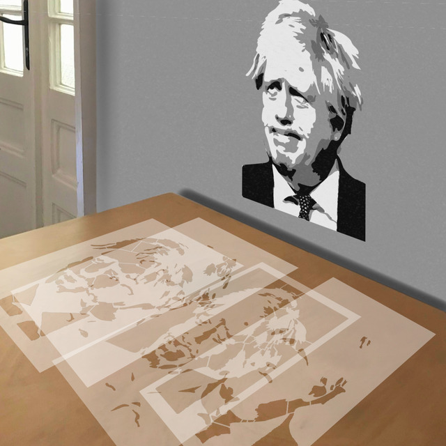 Boris Johnson stencil in 4 layers, simulated painting