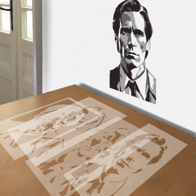 Patrick Bateman stencil in 4 layers, simulated painting