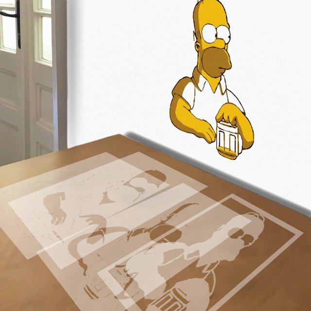 Homer Simpson stencil in 4 layers, simulated painting