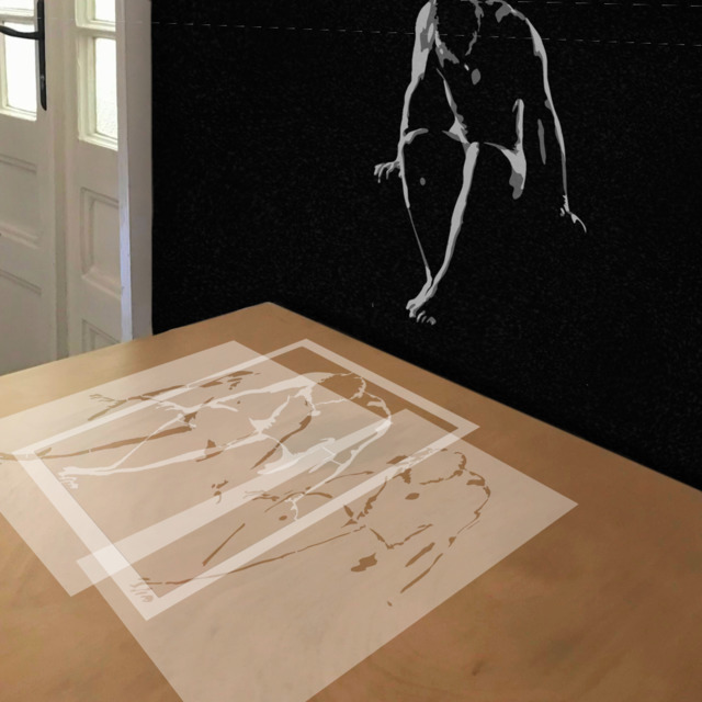 Male Nude stencil in 3 layers, simulated painting