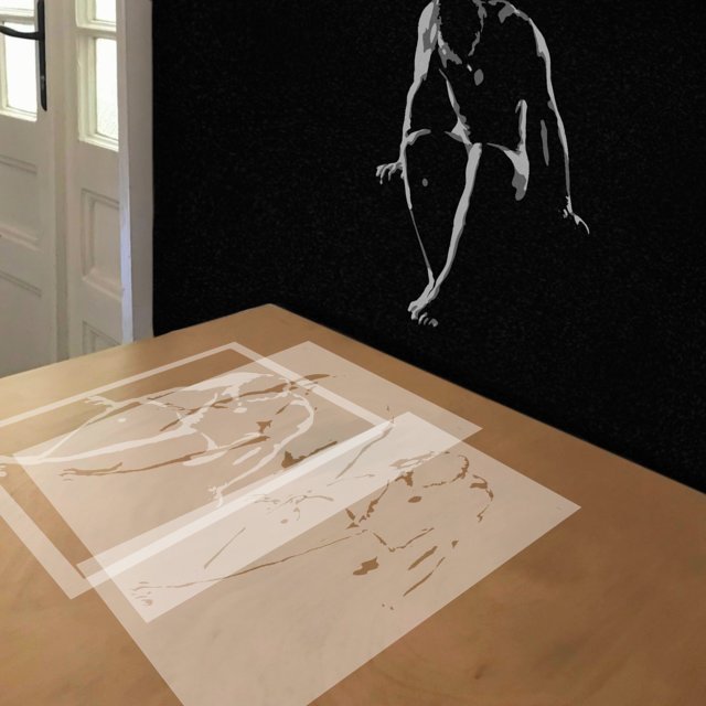 Male Nude stencil in 3 layers, simulated painting