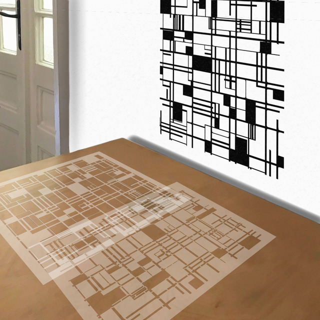 Mondrian stencil in 2 layers, simulated painting
