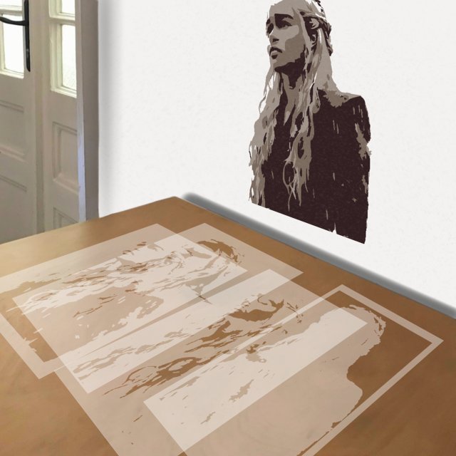 Daenerys Targaryen stencil in 4 layers, simulated painting