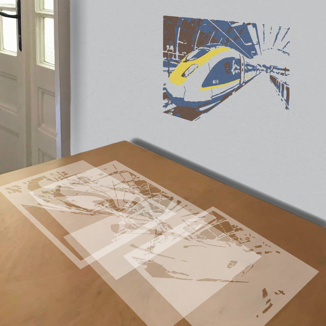 High-speed Train stencil in 4 layers, simulated painting