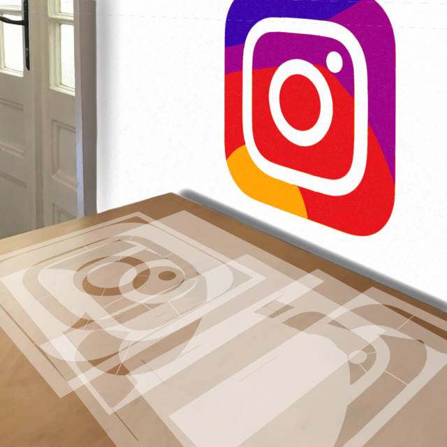 Instagram stencil in 5 layers, simulated painting