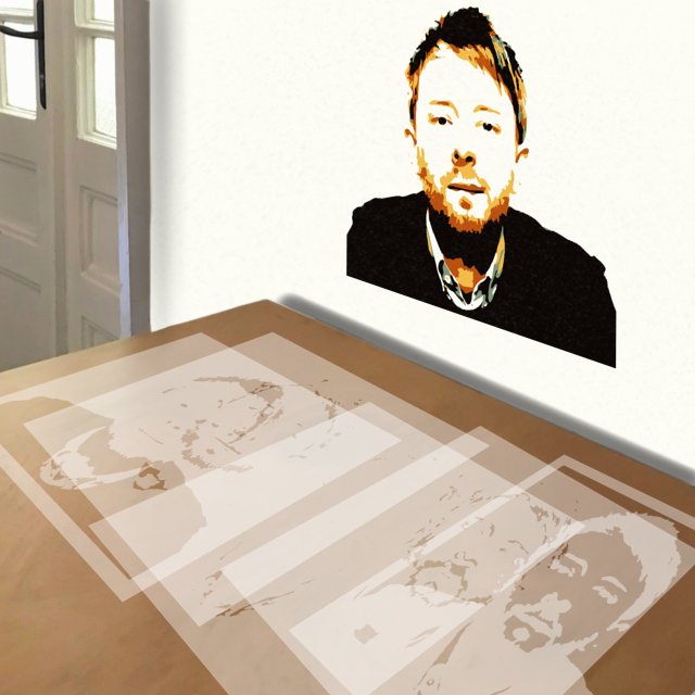 Thom Yorke stencil in 5 layers, simulated painting