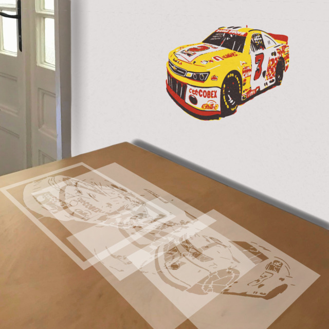 Stock Car stencil in 4 layers, simulated painting