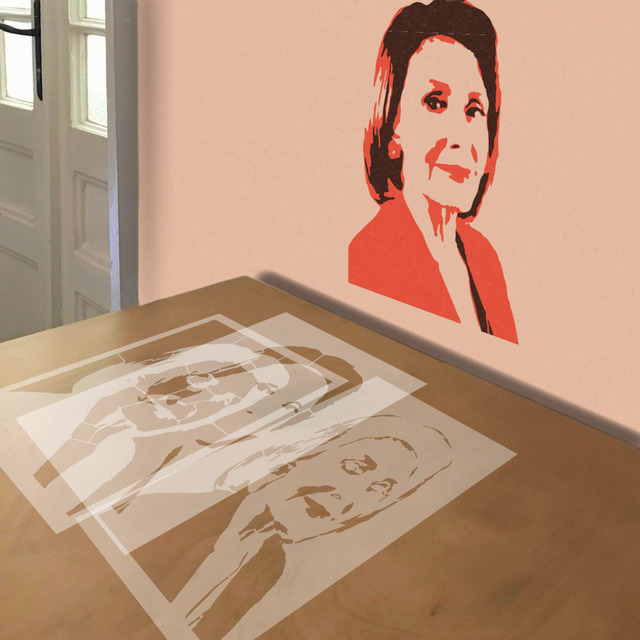 Nancy Pelosi stencil in 3 layers, simulated painting