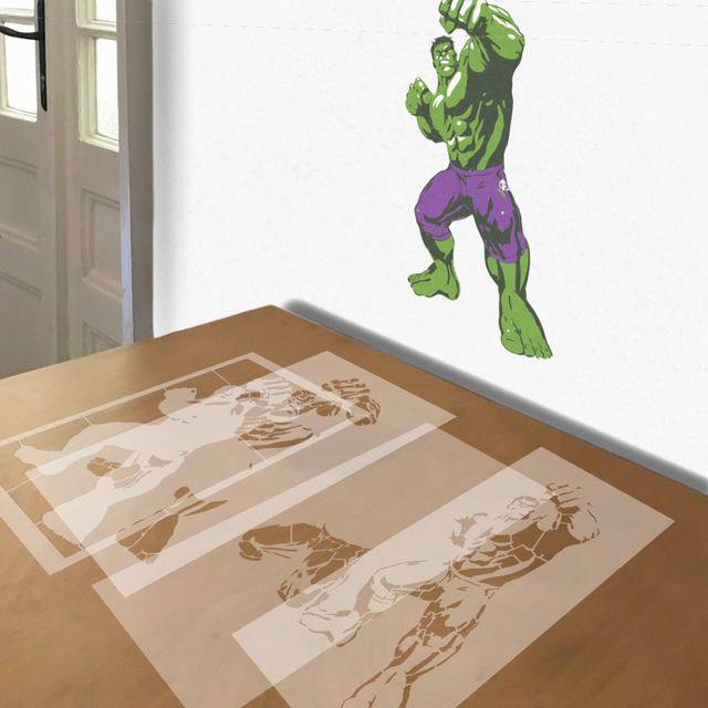 Hulk stencil in 4 layers, simulated painting
