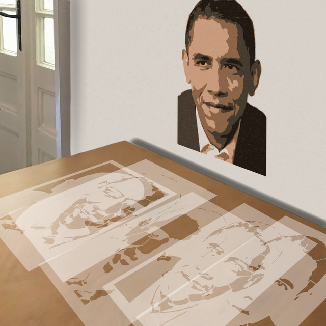 Obama stencil in 5 layers, simulated painting