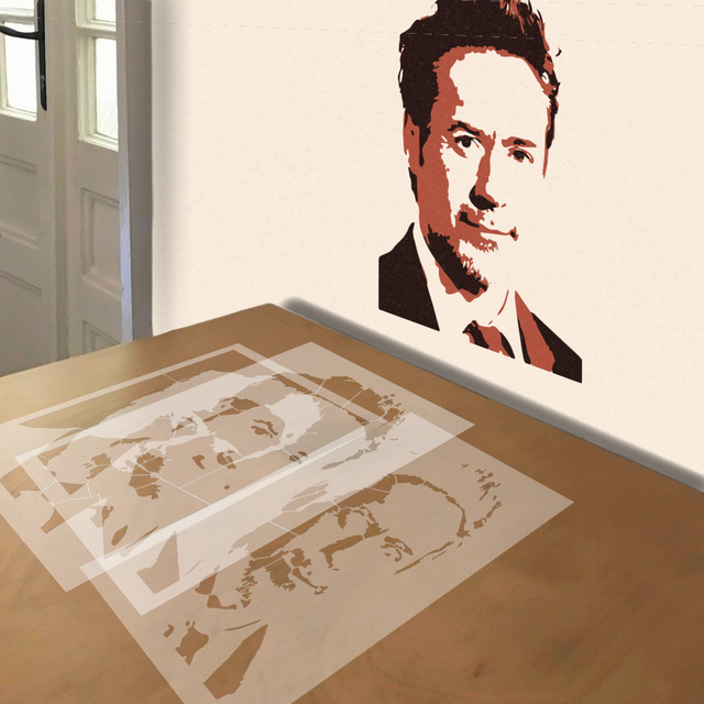 Robert Downey, Jr. stencil in 3 layers, simulated painting