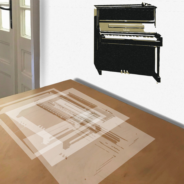 Upright Piano stencil in 3 layers, simulated painting