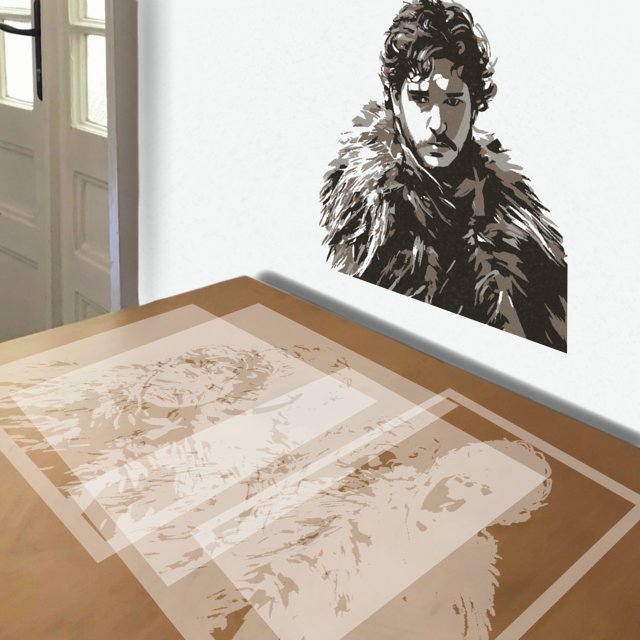 Jon Snow stencil in 4 layers, simulated painting