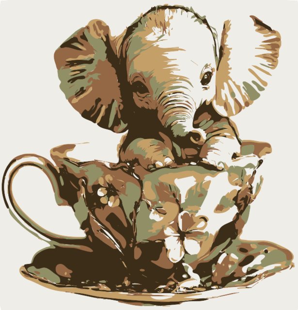 Stencil of Baby Elephant in a Teacup