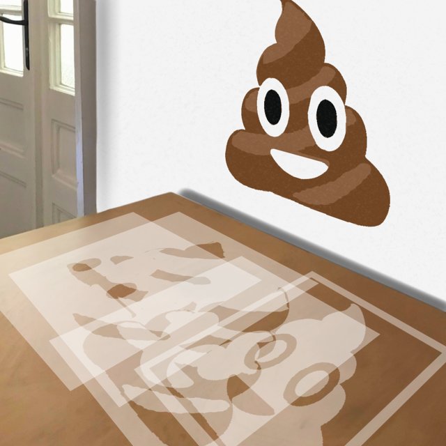 Poop Emoji stencil in 4 layers, simulated painting