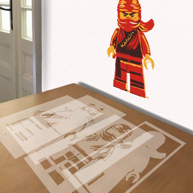 Ninjago stencil in 4 layers, simulated painting