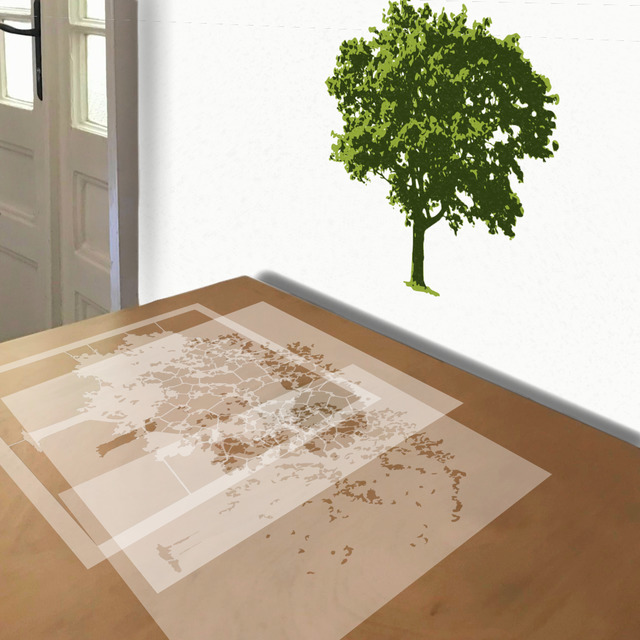 Oak Tree stencil in 3 layers, simulated painting
