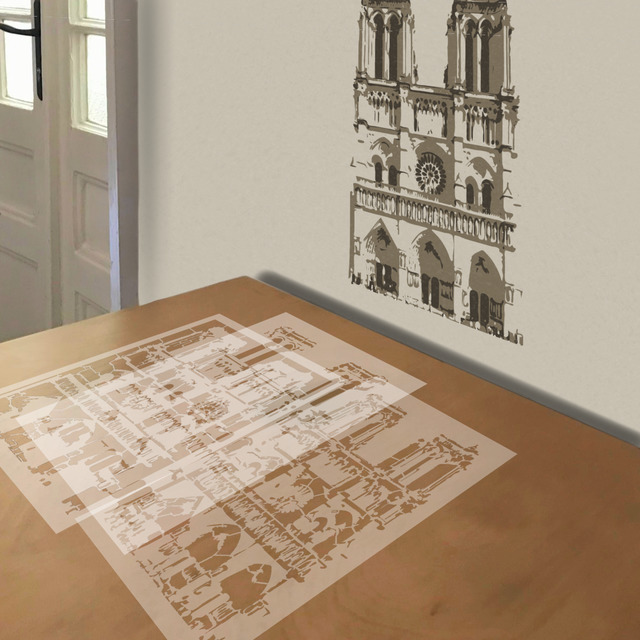 Notre Dame stencil in 3 layers, simulated painting