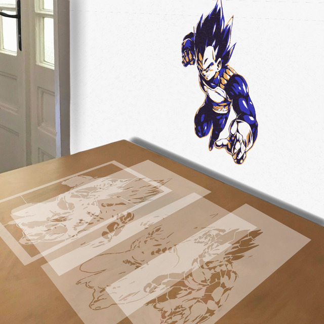 Vegeta stencil in 4 layers, simulated painting