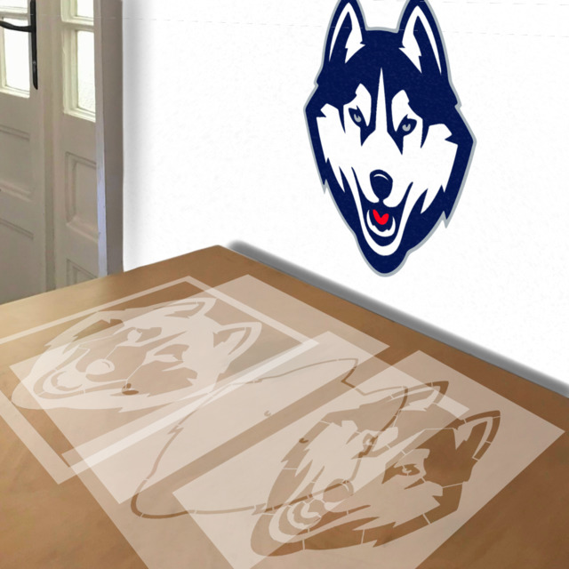 UConn Huskies stencil in 4 layers, simulated painting