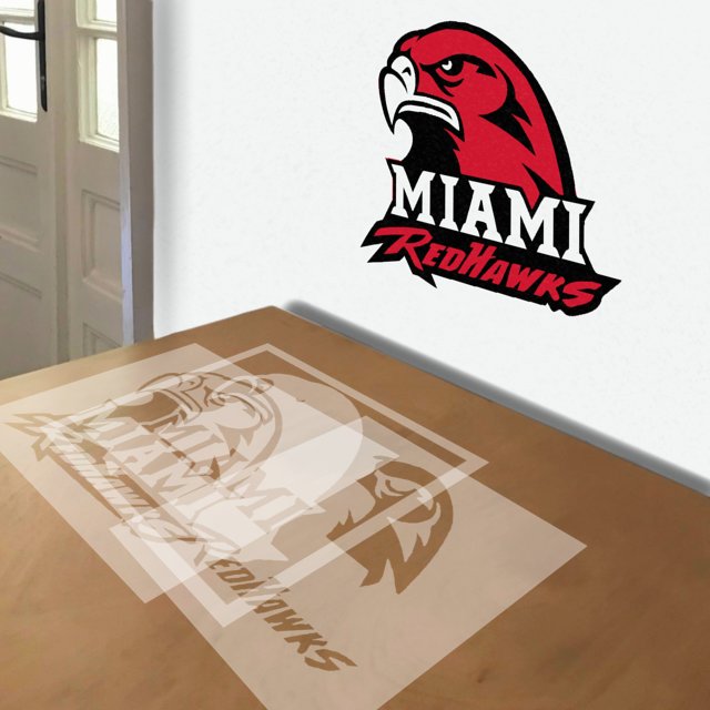 Miami Redhawks stencil in 3 layers, simulated painting