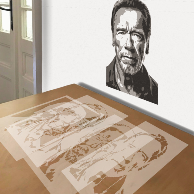 Arnold Schwarzenegger stencil in 4 layers, simulated painting