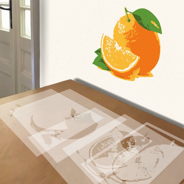 Orange stencil in 5 layers, simulated painting