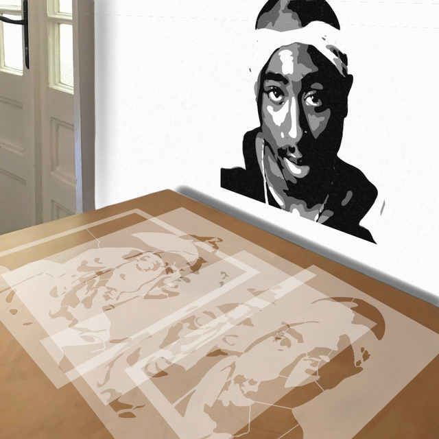Tupac stencil in 4 layers, simulated painting