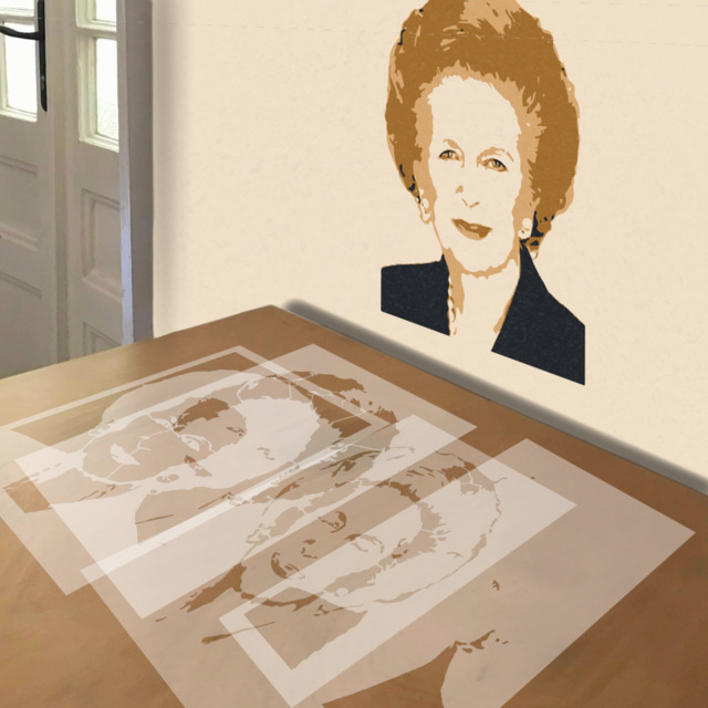 Margaret Thatcher stencil in 4 layers, simulated painting