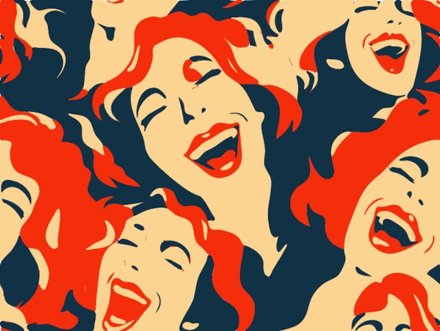 Stencil of Psychedelic Women Laughing