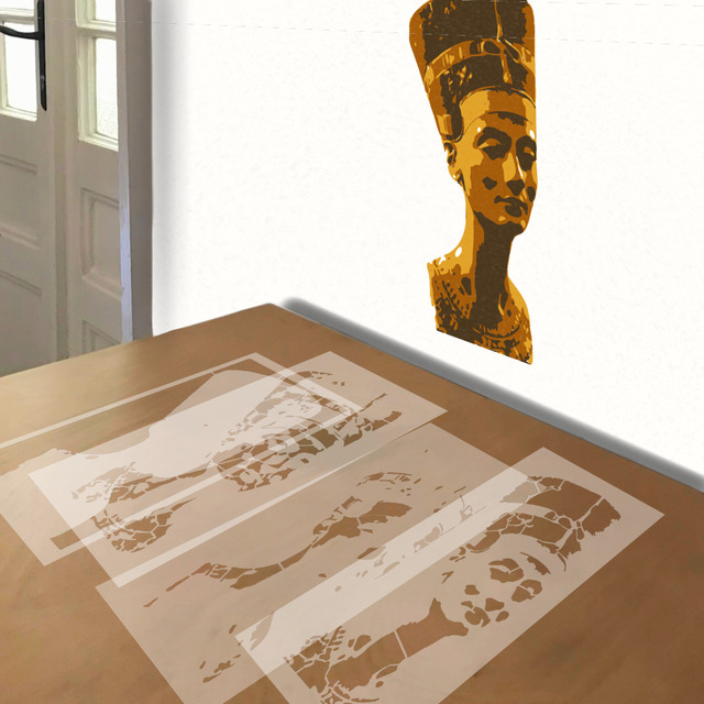 Nefertiti stencil in 4 layers, simulated painting