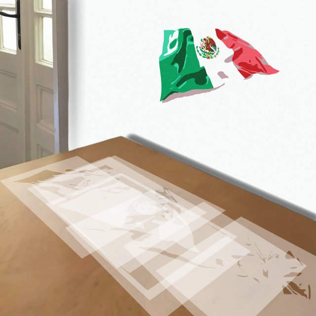 Mexican Flag stencil in 8 layers, simulated painting