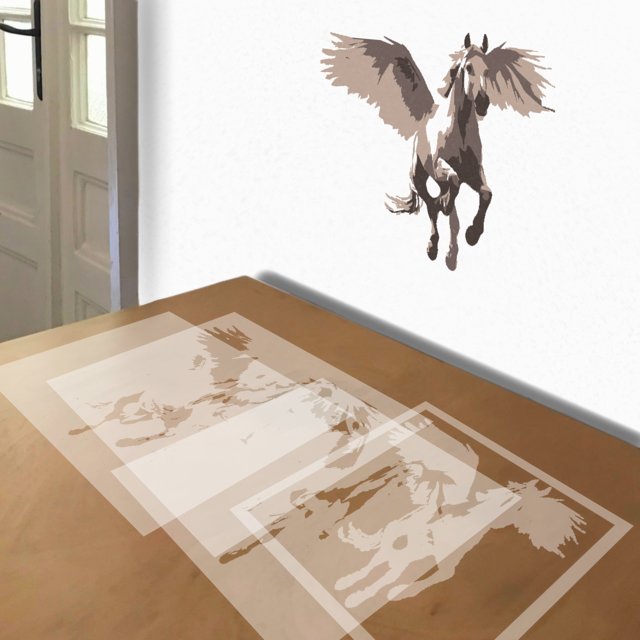 Pegasus stencil in 4 layers, simulated painting