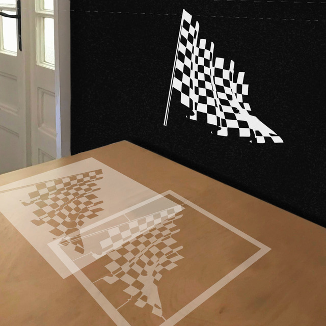 Checkered Flag stencil in 2 layers, simulated painting