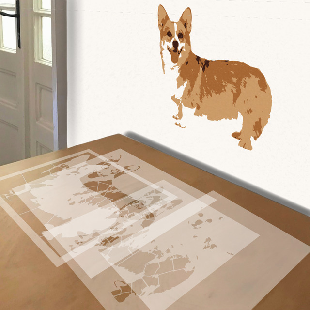 Corgi stencil in 4 layers, simulated painting