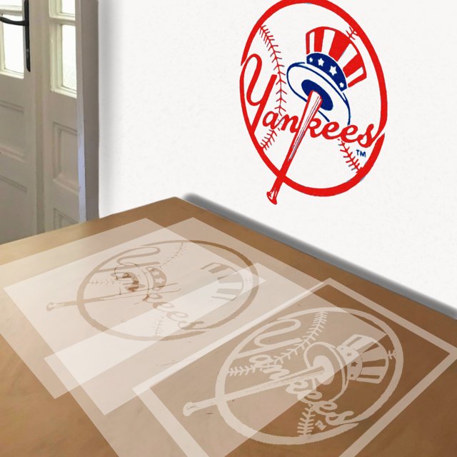 New York Yankees stencil in 5 layers, simulated painting