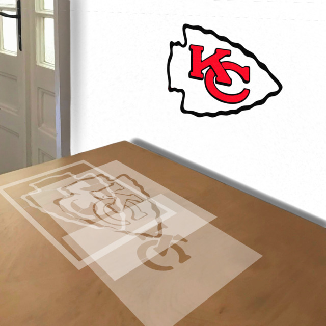 Chiefs stencil in 3 layers, simulated painting