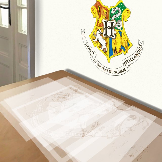 Hogwarts stencil in 8 layers, simulated painting