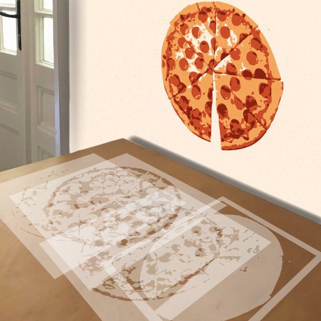 Pizza stencil in 4 layers, simulated painting